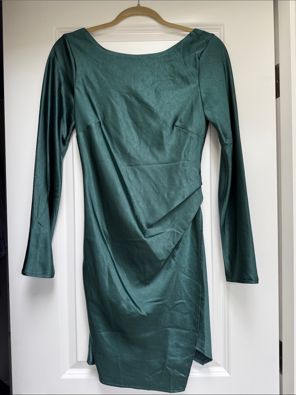 Forest Green Long-Sleeve Mini Dress with Draped Detail
